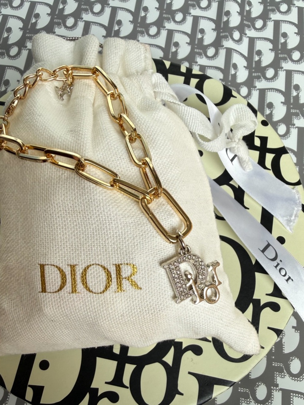 Dior Gold-Tone Chain Bracelet with Crystal 'D' Charm - Picture 2 of 3